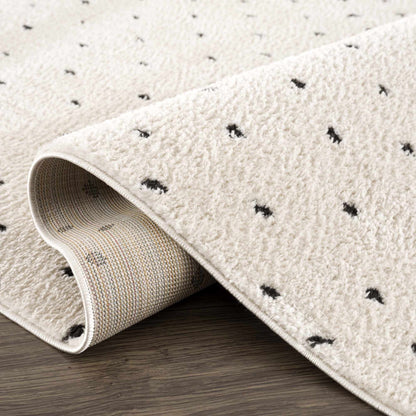 Julie Area Rug ivory shag with black dot accents Boutique Rugs on Tampa Home & Garden Store