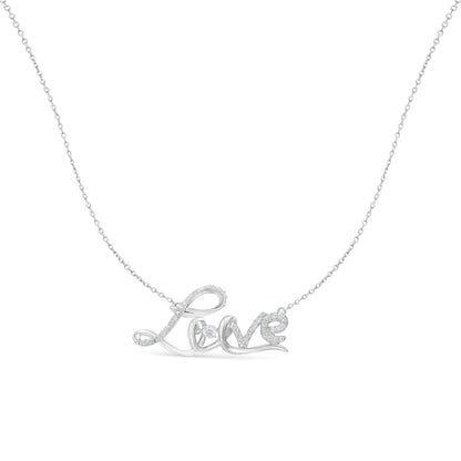Sterling silver 1/4 ctw diamond cursive Love pendant necklace on 18-inch chain on Tampa Home & Garden Store