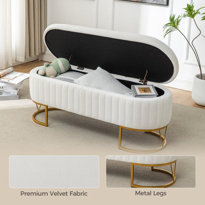 The Velvet Storage Bench with Gold Metal Legs