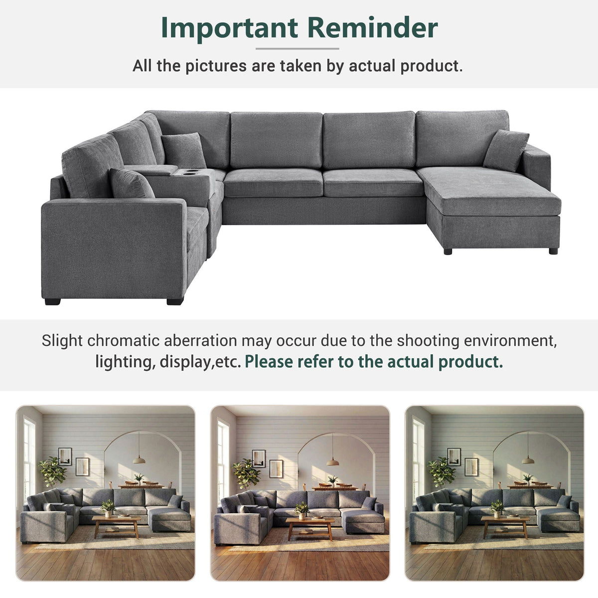 Modular 5-seat U-shaped sectional sofa gray fabric with chaise and built-in cup holders on Tampa Home & Garden Store