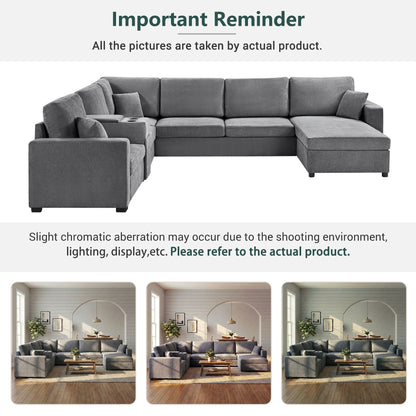 Modular 5-seat U-shaped sectional sofa gray fabric with chaise and built-in cup holders on Tampa Home & Garden Store