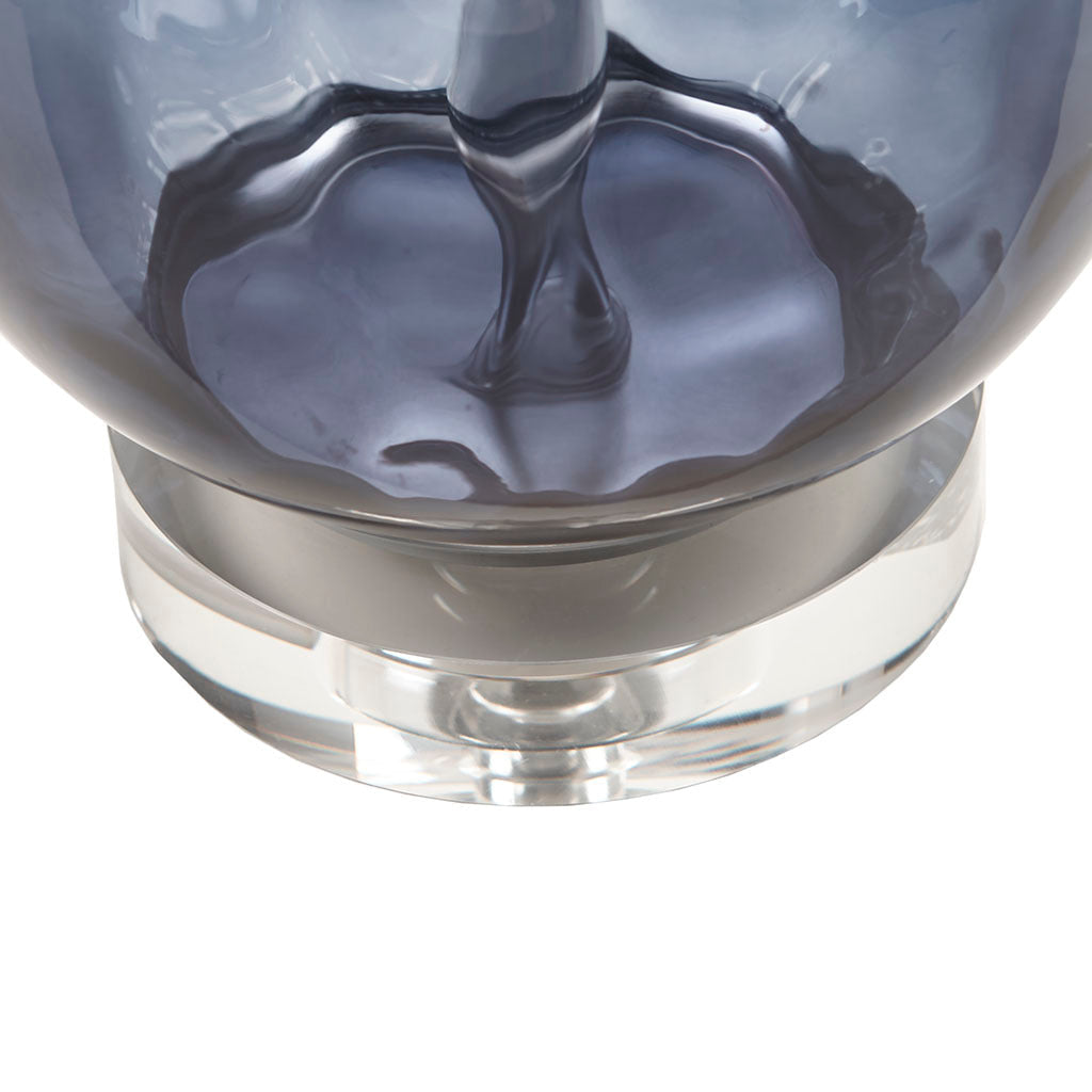 Ombre Glass Table Lamp with blue gradient glass body atop a clear glass pedestal base on Tampa Home & Garden Store
