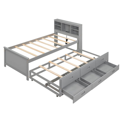Platform bed with storage headboard in gray, USB, trundle and 3 drawers by HouseOfZazla on Tampa Home & Garden Store