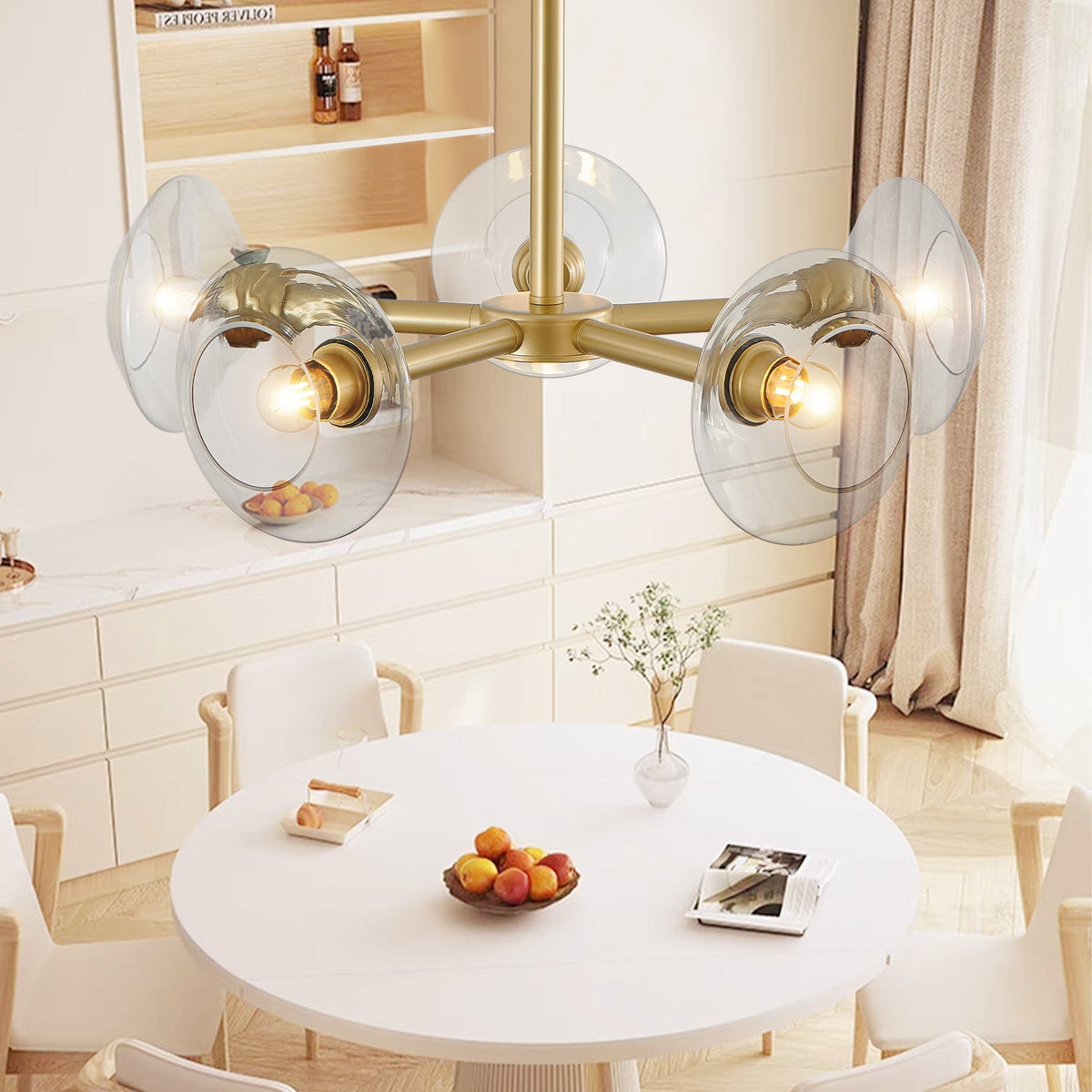 Chandelier 26in Modern Gold 5-Light Sputnik with clear glass shades by HouseOfZazla on Tampa Home & Garden Store