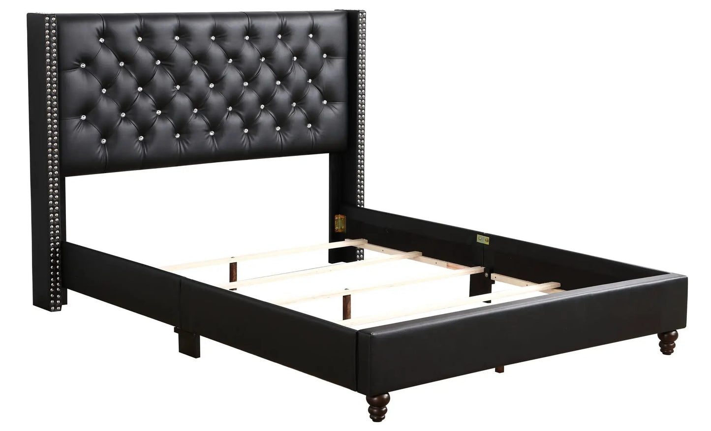 Upholstered Nailhead Trim Chic Bed in black faux leather by Unique Piece Furniture on Tampa Home & Garden Store