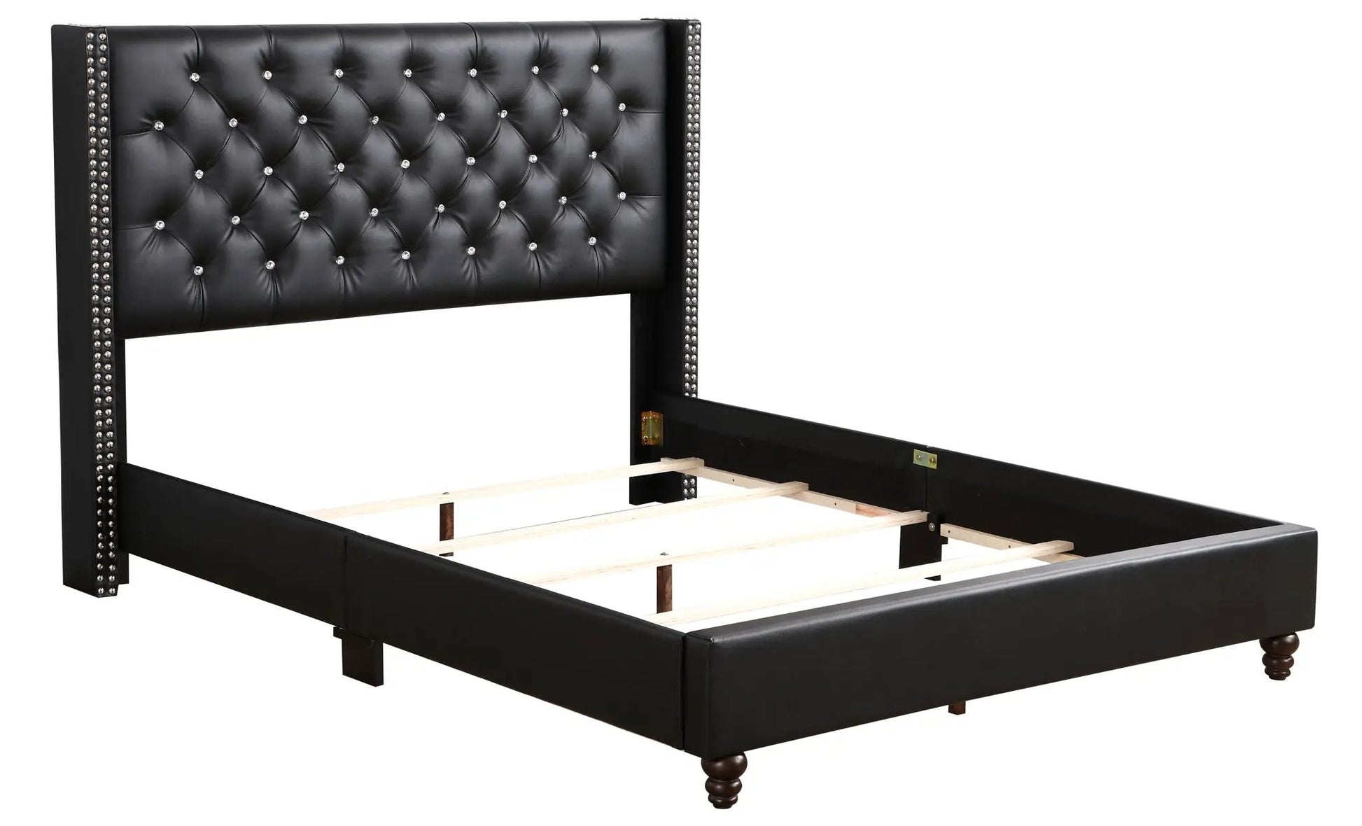 Upholstered Nailhead Trim Chic Bed in black faux leather by Unique Piece Furniture on Tampa Home & Garden Store