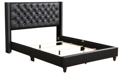 Upholstered Nailhead Trim Chic Bed by HouseOfZazla in black faux leather with crystal studs on Tampa Home & Garden Store