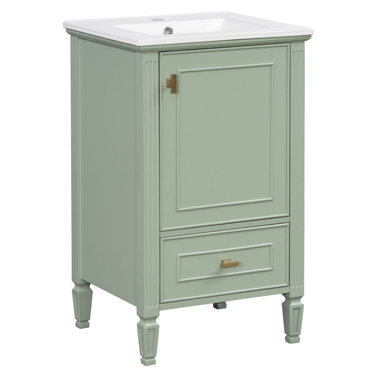 Retro bathroom vanity with sink, green finish, white sink, brass hardware HouseOfZazla on Tampa Home & Garden Store