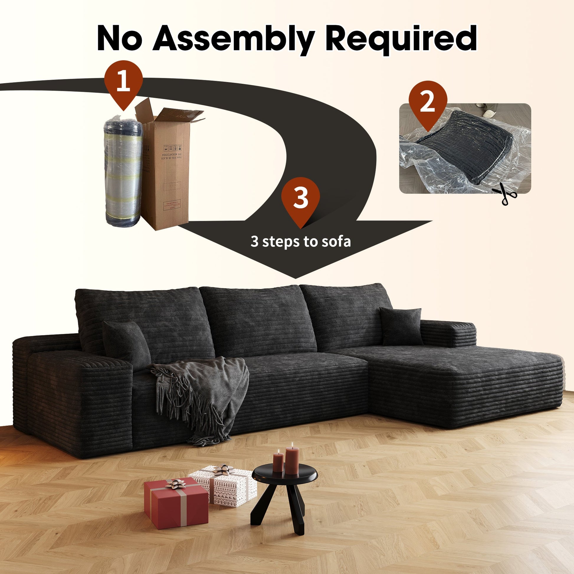 107-inch Cloud Sectional Sofa with L-shaped Chaise by HouseOfZazla in dark charcoal upholstery on Tampa Home & Garden Store