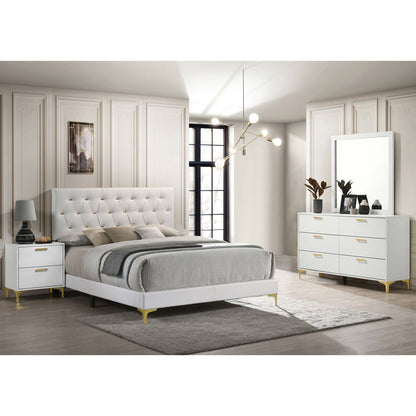 James 4-Piece Bedroom Set HouseOfZazla white tufted bed with gold legs, dresser & wardrobe on Tampa Home & Garden Store