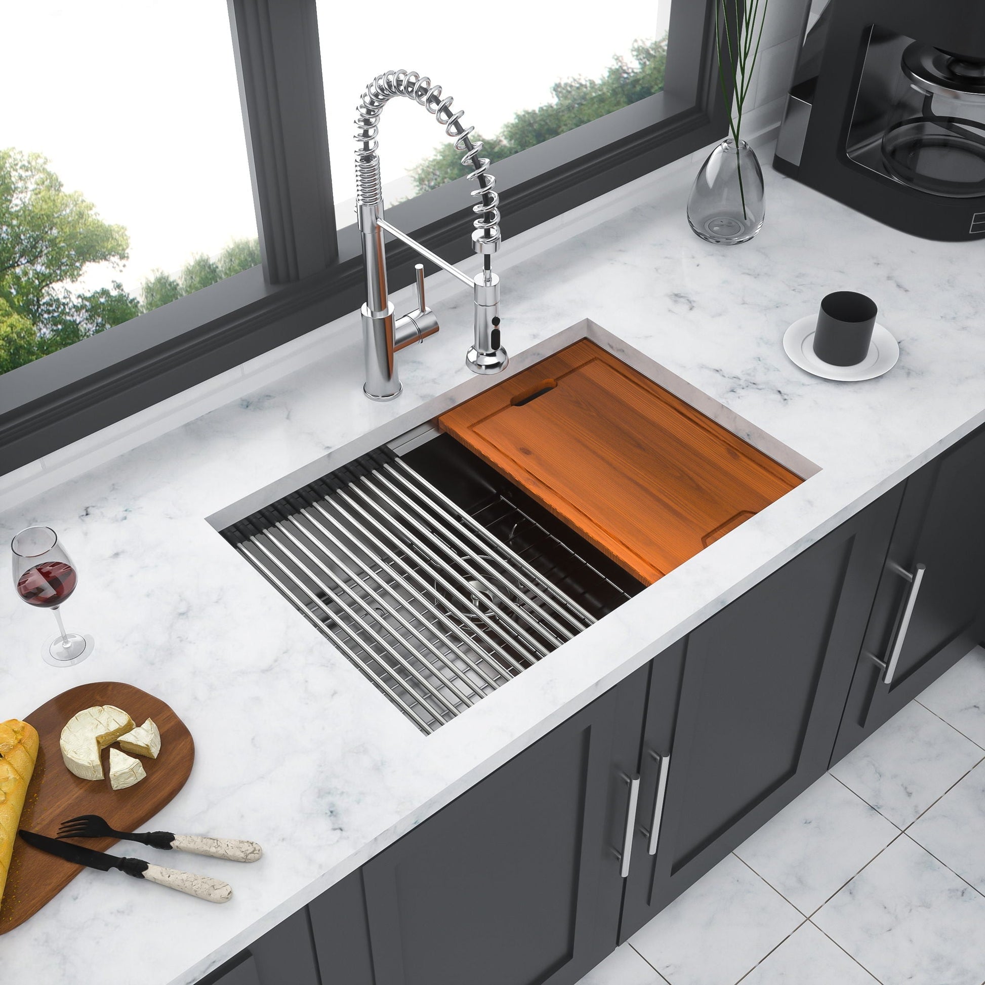 Single bowl undermount workstation kitchen sink with chrome faucet and accessories HouseOfZazla on Tampa Home & Garden Store