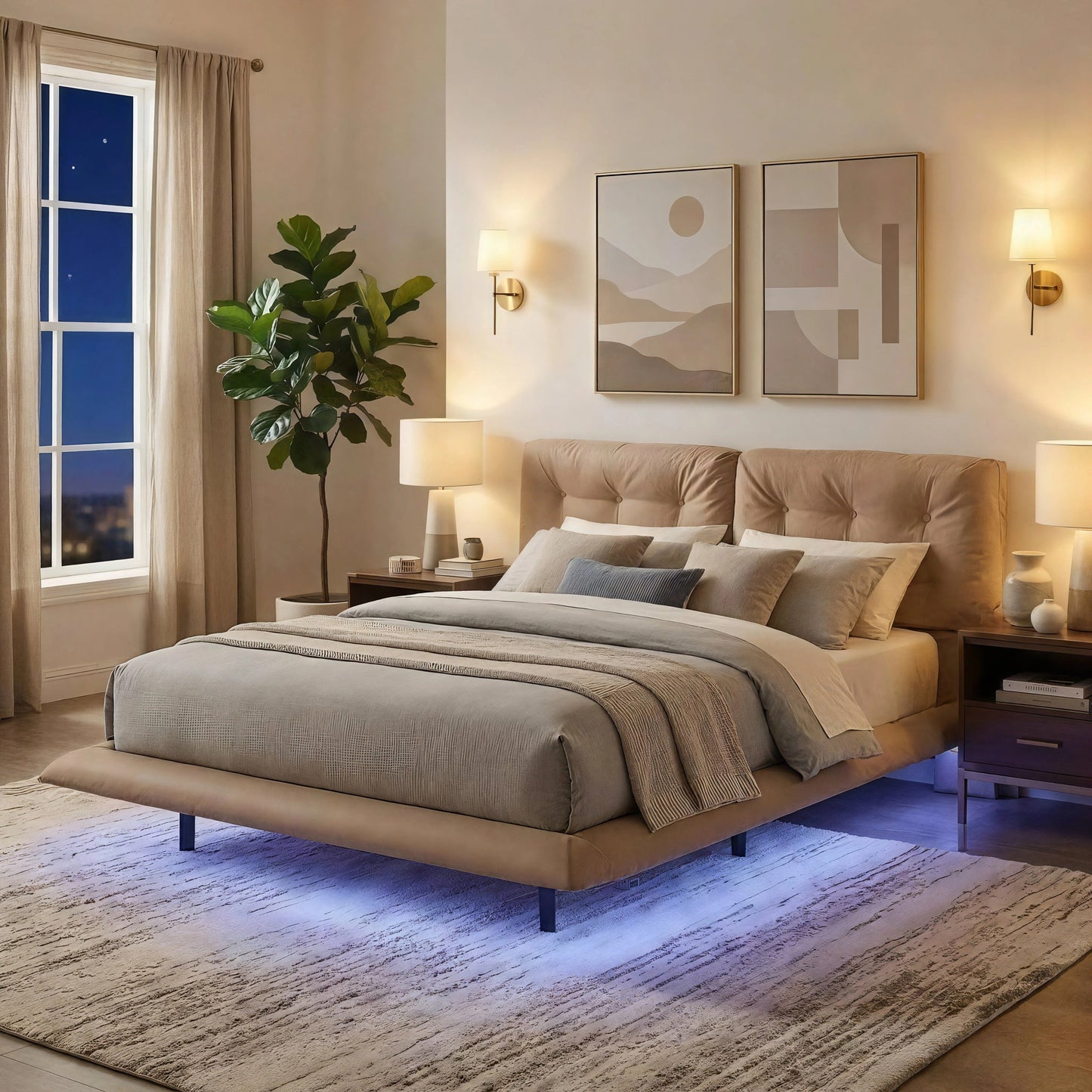 Queen Size Floating Bed Frame With Led Strip