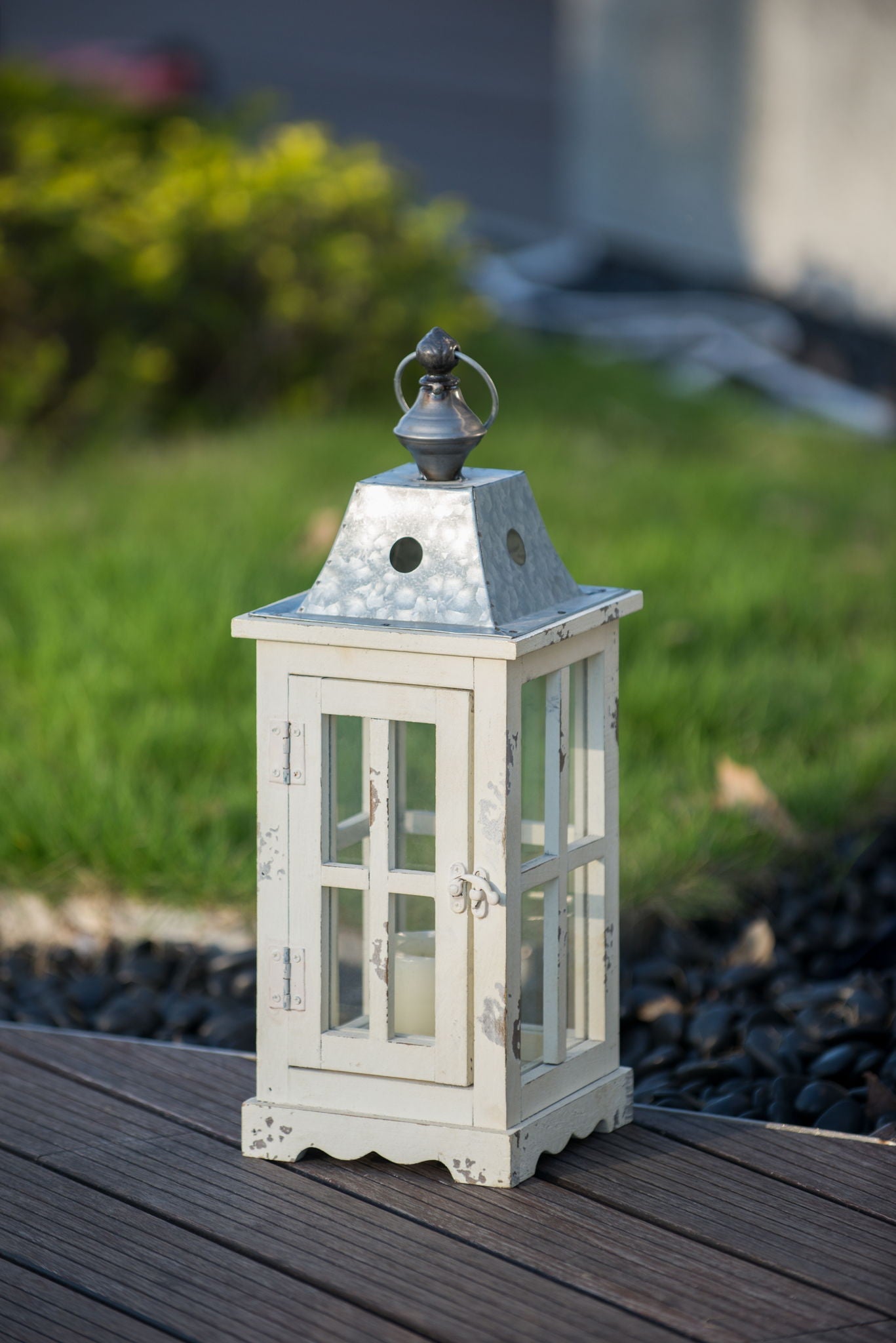 Ivory Wooden Candle Lantern and Vintage Decor
