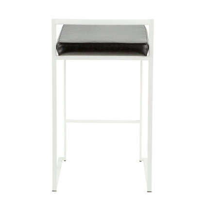 Stackable counter stool with padded grey seat and white frame by HouseOfZazla on Tampa Home & Garden Store