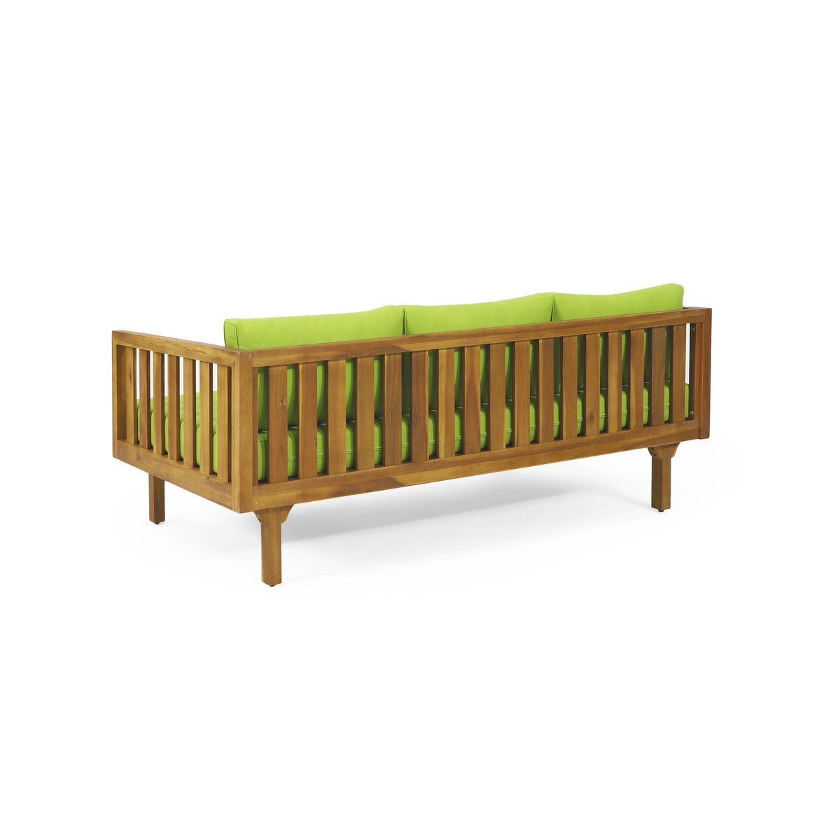 Claremont 3 Seater Daybed teak acacia wood with lime green water-resistant cushions on Tampa Home & Garden Store