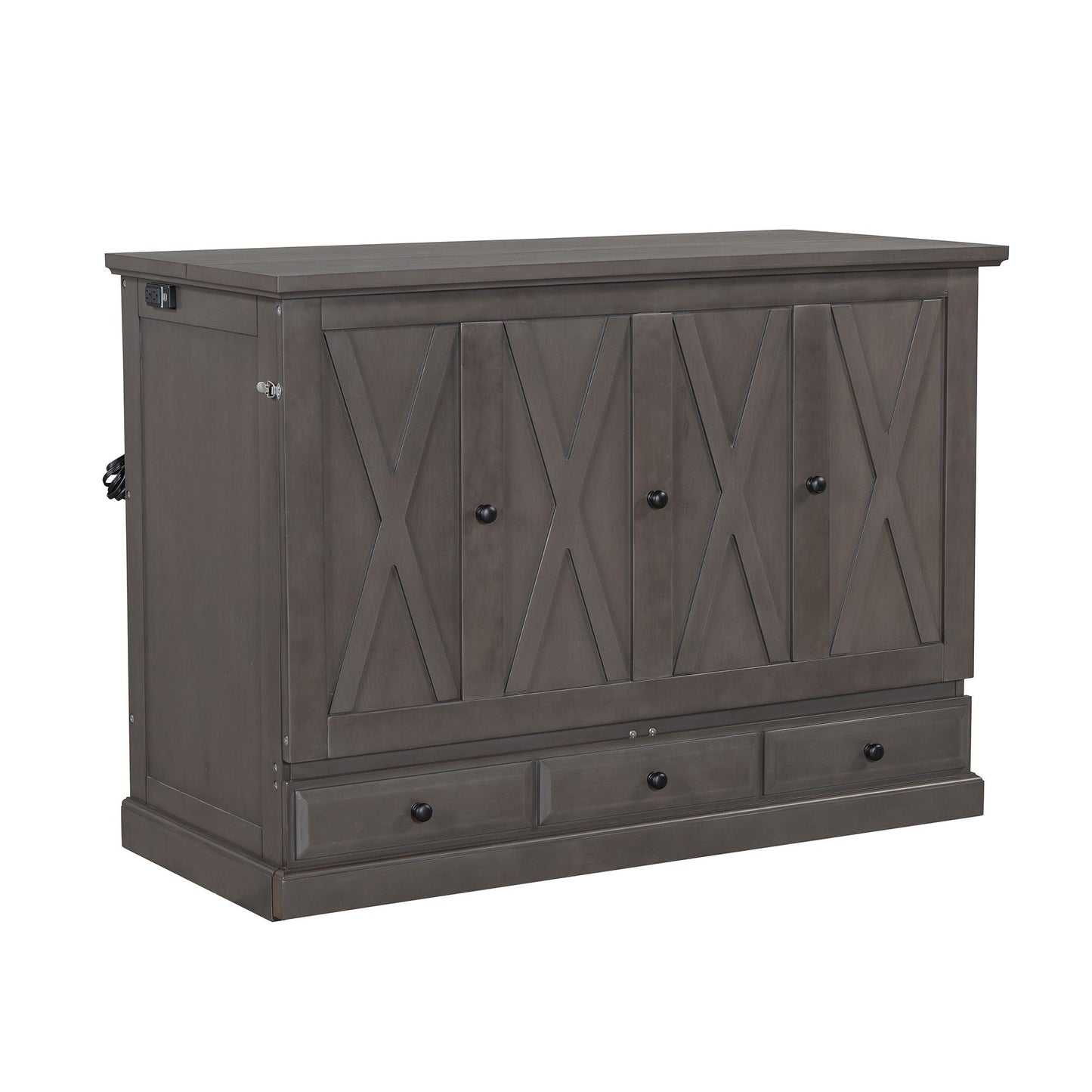 Solid Pine Murphy bed chest cabinet with charging station and large storage drawer on Tampa Home & Garden Store