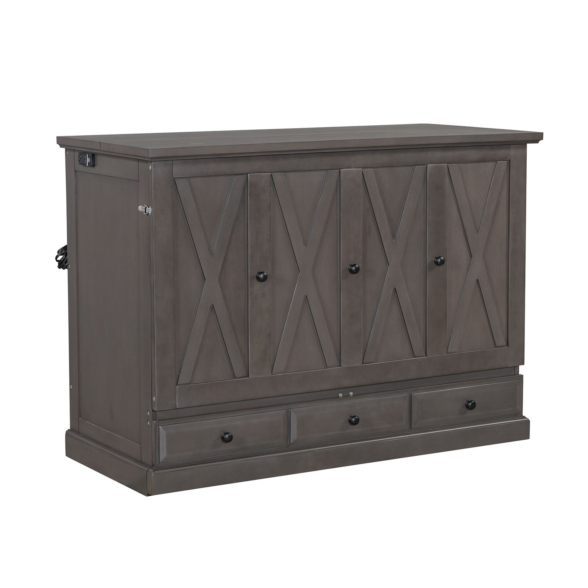 Solid Pine Murphy bed chest cabinet with charging station and large storage drawer on Tampa Home & Garden Store