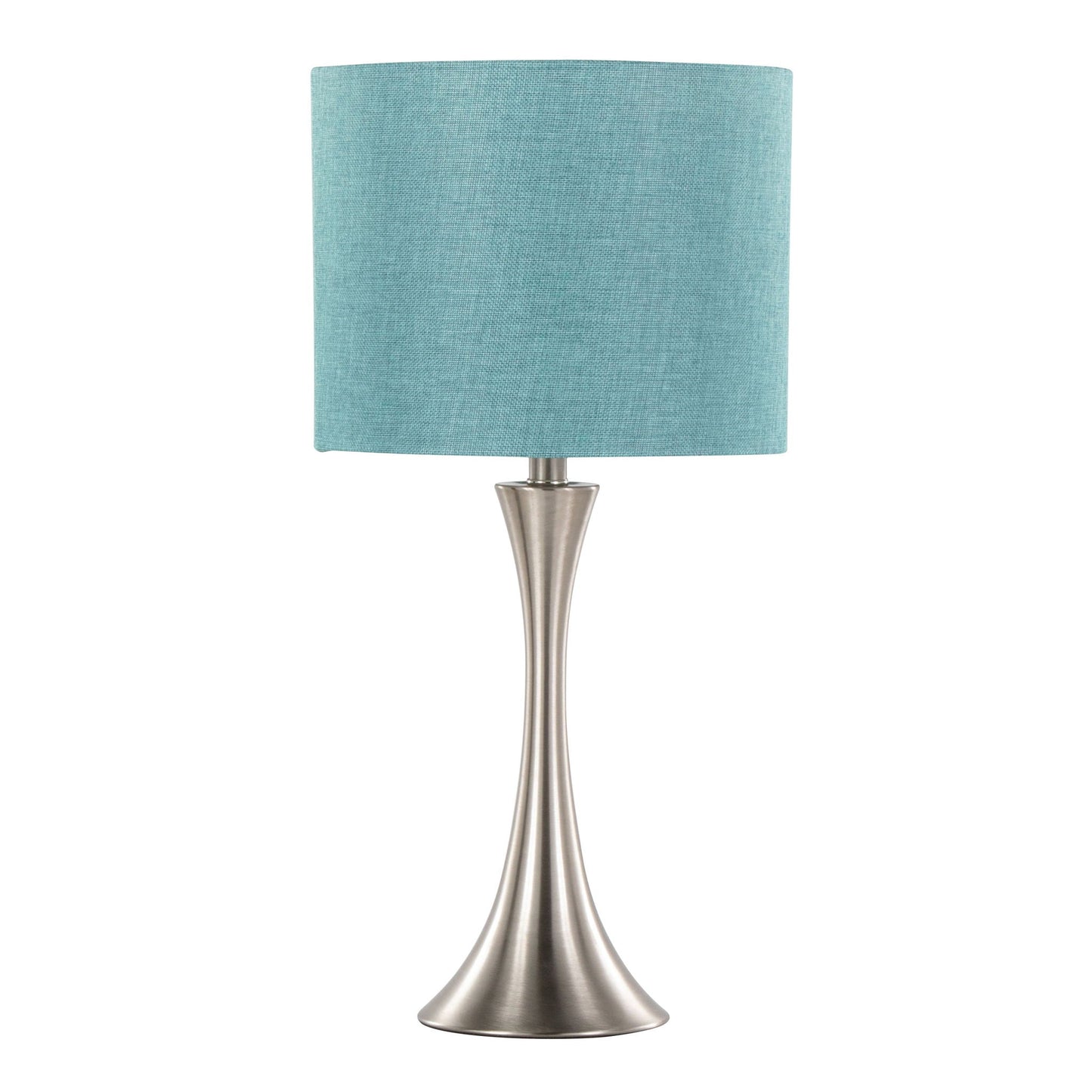 Lenuxe contemporary table lamp set of 2 teal linen shade with brushed metal base on Tampa Home & Garden Store