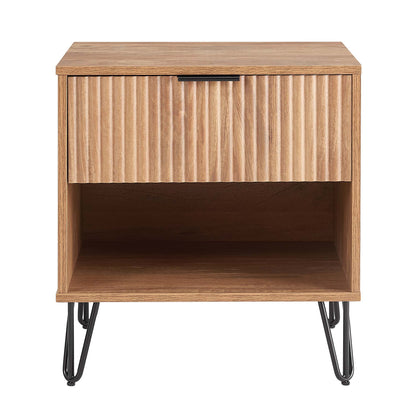 Modern nightstand with fluted drawer front in oak, black handle, hairpin legs by HouseOfZazla on Tampa Home & Garden Store