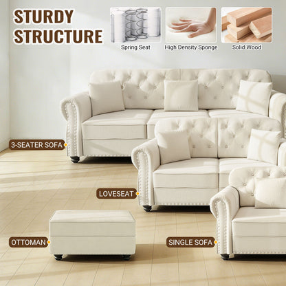 Upholstered Sofa Set with Nailhead and Pillows