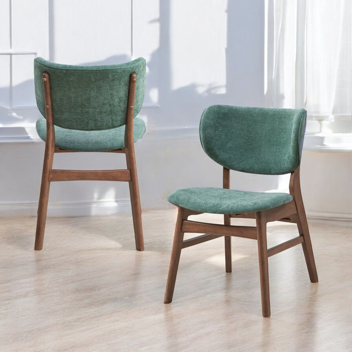 Bevis Side Chair Set with padded cushions in blue or dark green, 2 wood-legged chairs on Tampa Home & Garden Store