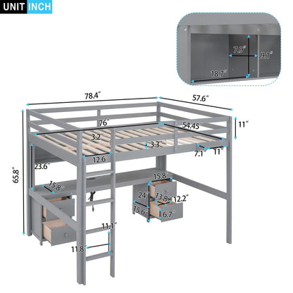 Loft Bed With Desk and Storage Charging Station