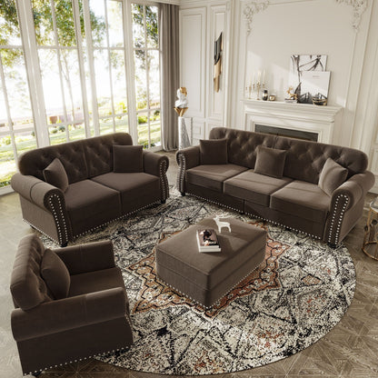 Upholstered Sofa Set with Nailhead and Pillows