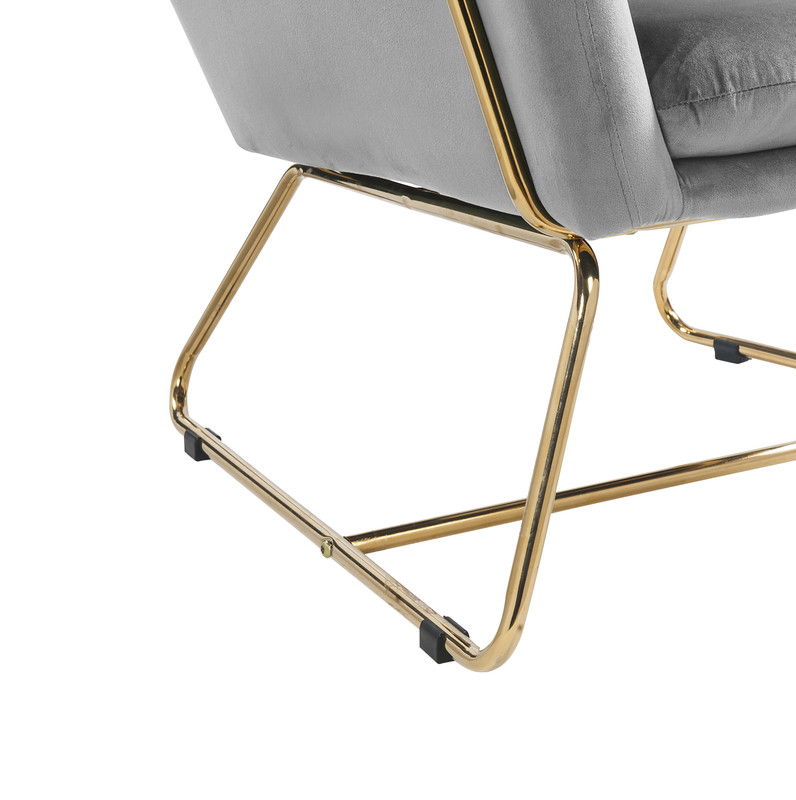 Keira Accent Chair with gold metal base and grey fabric upholstery by HouseOfZazla on Tampa Home & Garden Store