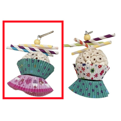 Parrot toy with edible soft shredded ball, colorful cupcake wrappers and straws, set of 2 on Tampa Home & Garden Store