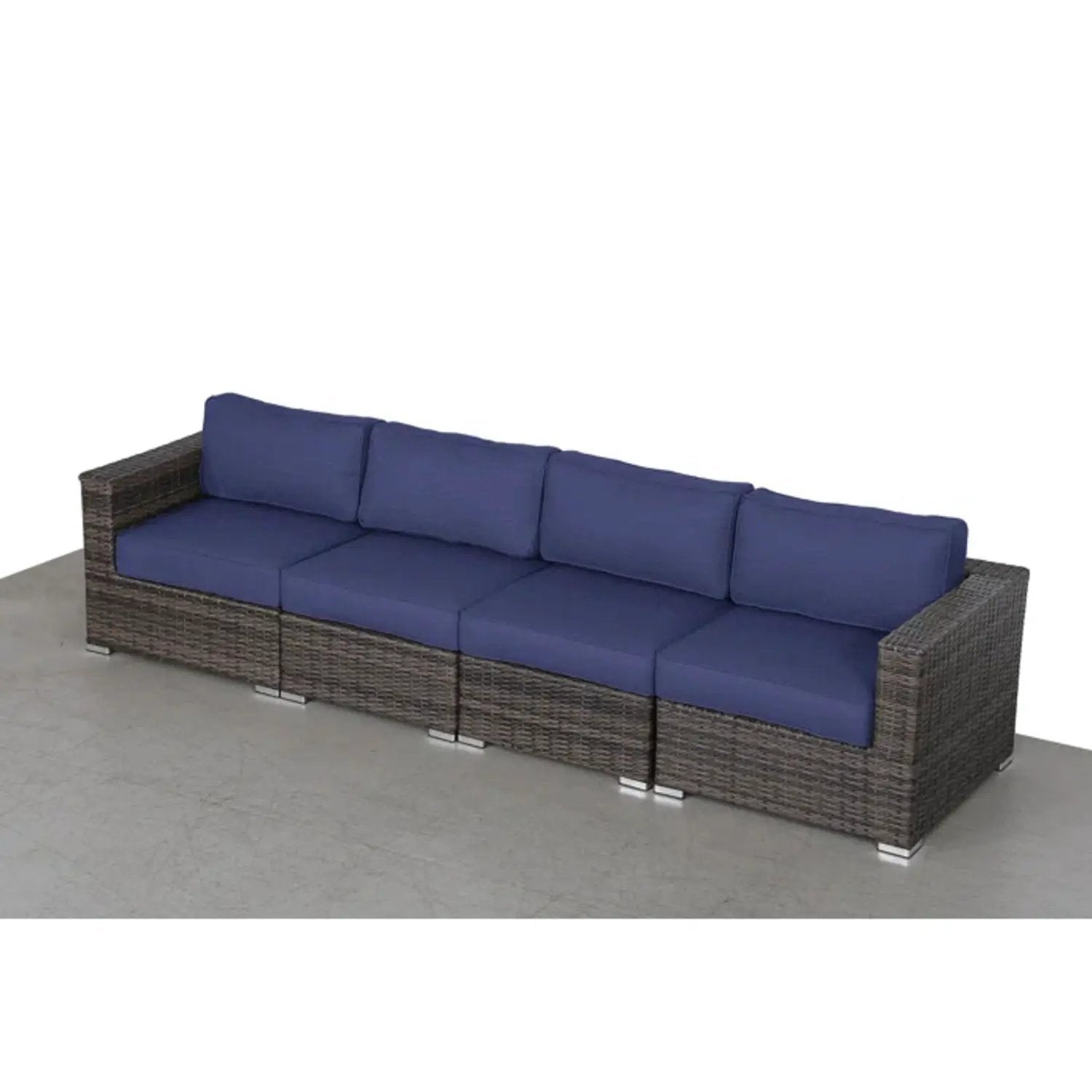 Luxurious wicker patio sectional 4-seat with weather-resistant blue Sunbrella cushions on Tampa Home & Garden Store