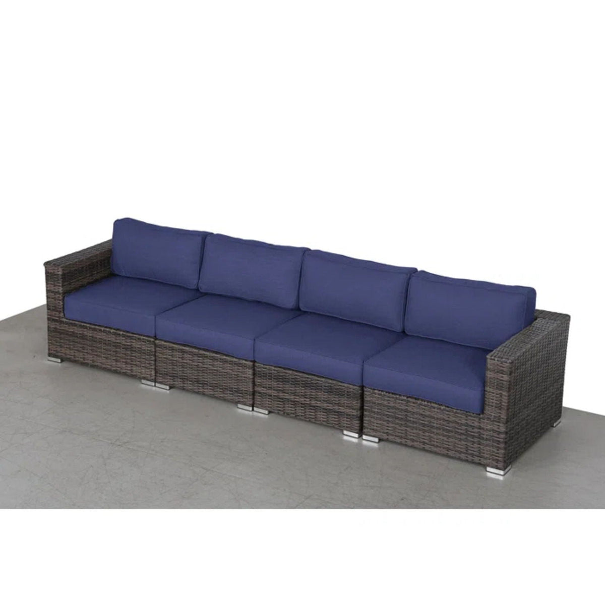 Luxurious wicker patio sectional with blue Sunbrella cushions, 4-piece sofa HouseOfZazla on Tampa Home & Garden Store