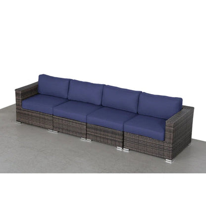 Luxurious wicker patio sectional with blue Sunbrella cushions, 4-piece sofa HouseOfZazla on Tampa Home & Garden Store