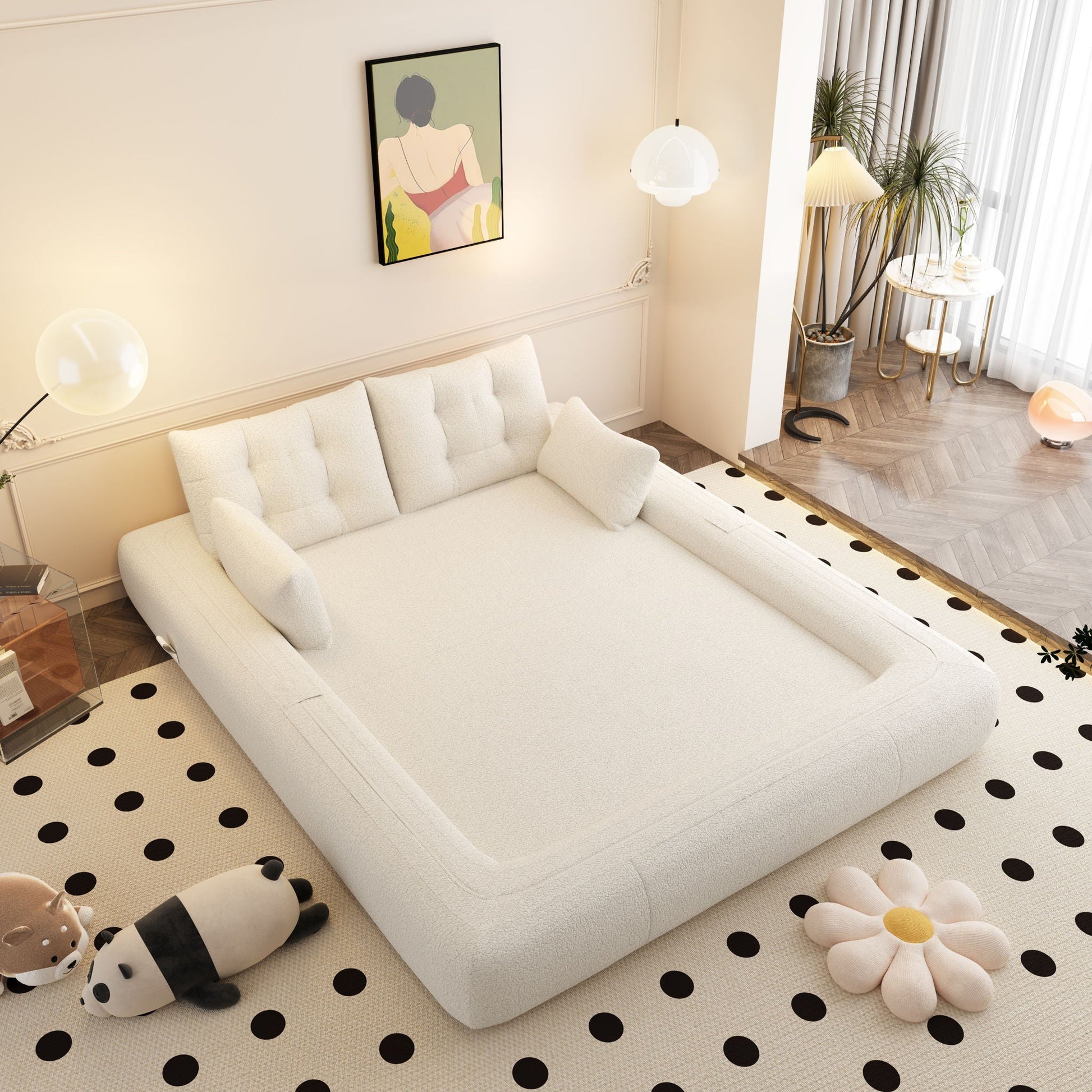 Human Dog Bed 3-in-1 Foldable Sofa Bed in cream upholstery, floor sofa by HouseOfZazla on Tampa Home & Garden Store