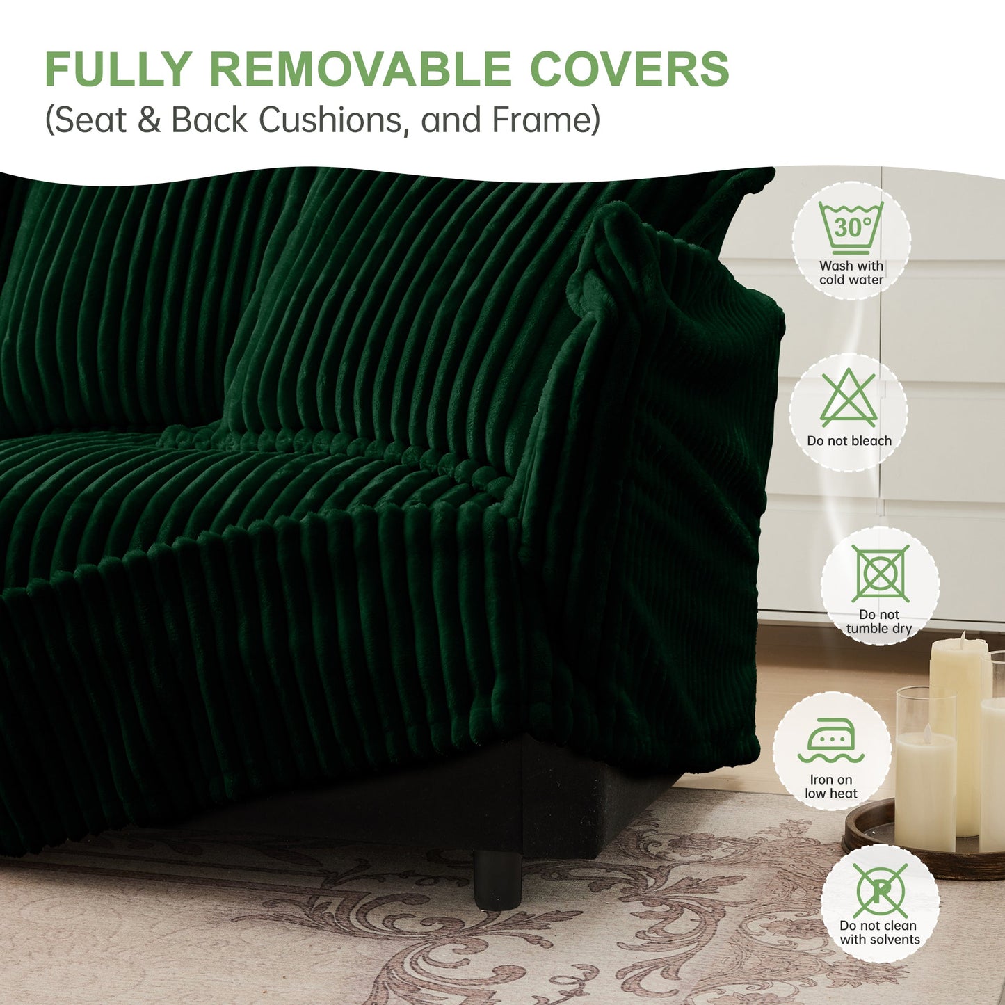 Corduroy Slipcovered Sofa And Two Ottomans
