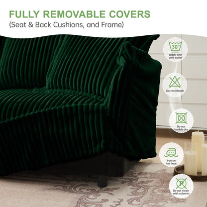 Corduroy Slipcovered Sofa And Two Ottomans