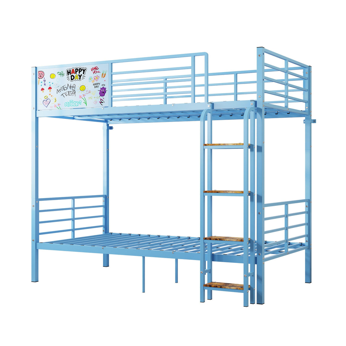 Bunk bed HouseOfZazla blue metal, convertible to 2 twin beds with guardrail and ladder on Tampa Home & Garden Store