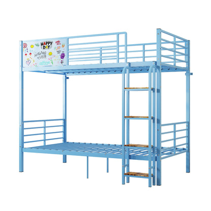 Bunk bed HouseOfZazla blue metal, convertible to 2 twin beds with guardrail and ladder on Tampa Home & Garden Store