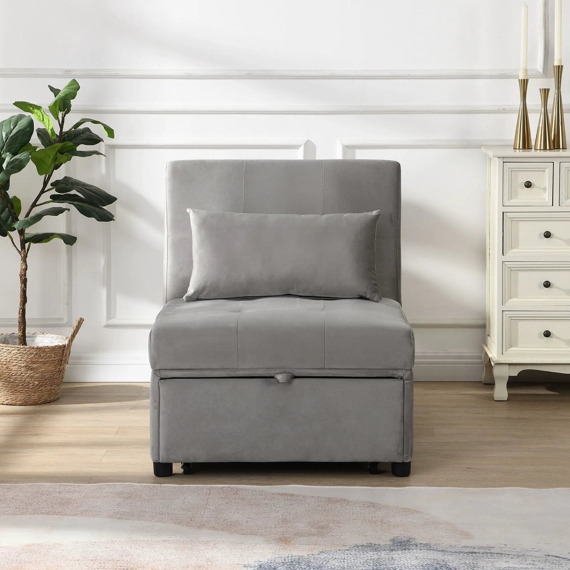 Grey fabric folding ottoman sofa bed for space-saving living room on Tampa Home & Garden Store