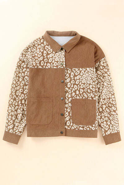 Leopard patchwork jacket with button closure, brown and leopard panels two pockets Stevvex Coats on Tampa Home & Garden Store