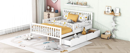 White platform bed with guardrails on both sides and two storage drawers HouseOfZazla on Tampa Home & Garden Store