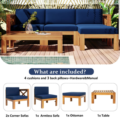 Topmax Outdoor Wood Sectional Sofa and Cushions