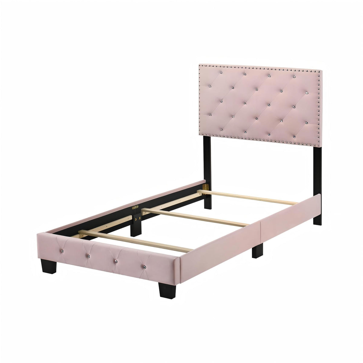 Luxurious upholstered bed headboard in blush pink with tufted buttons by HouseOfZazla on Tampa Home & Garden Store