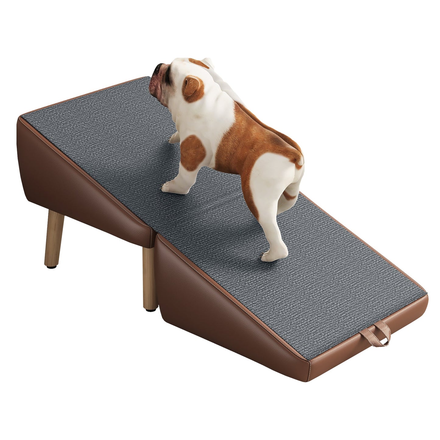 Dog stairs foldable wooden ramp with gray surface and brown trim by HouseOfZazla on Tampa Home & Garden Store