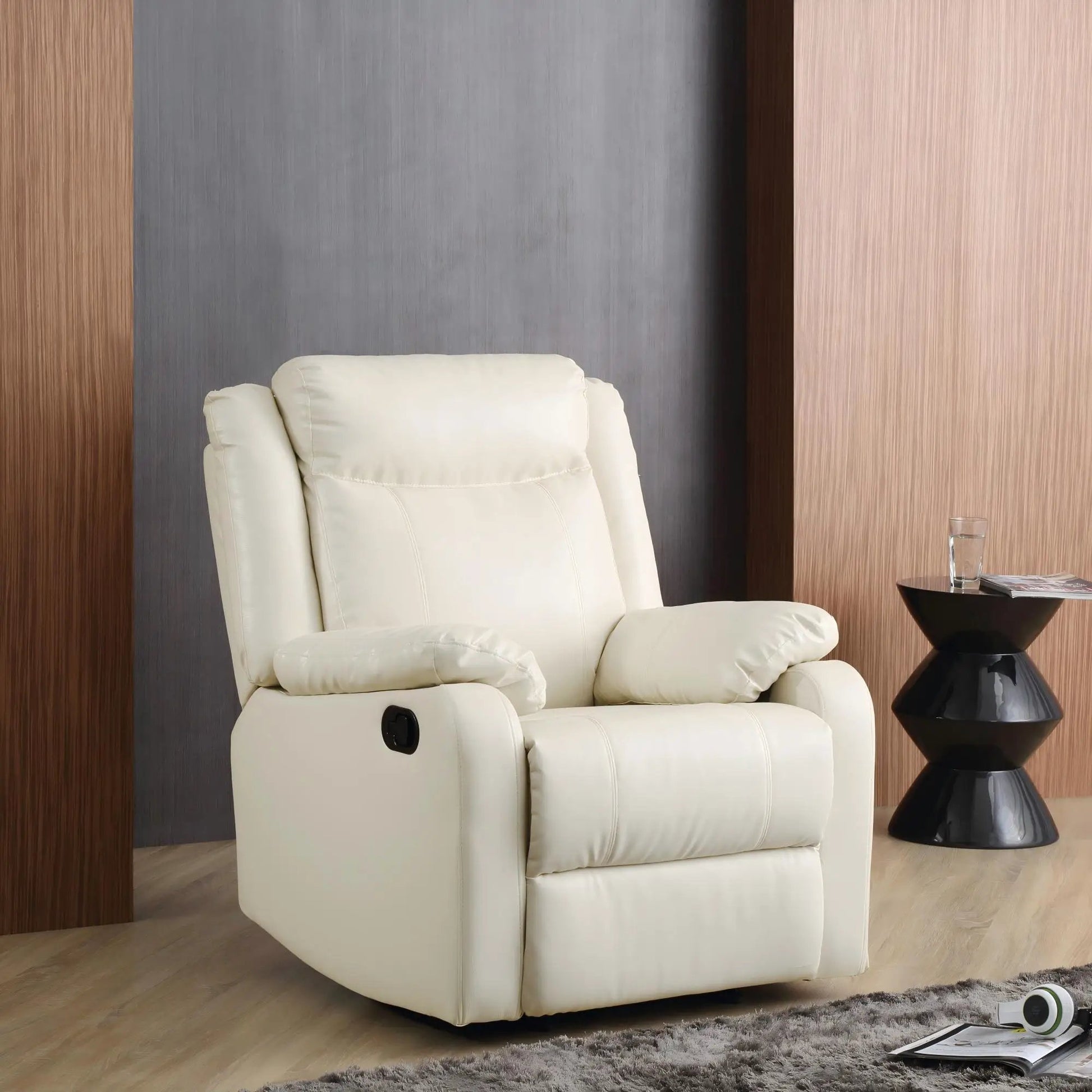 Ward - Rocker Recliner by Unique Piece Furniture in ivory leather with plush cushions on Tampa Home & Garden Store