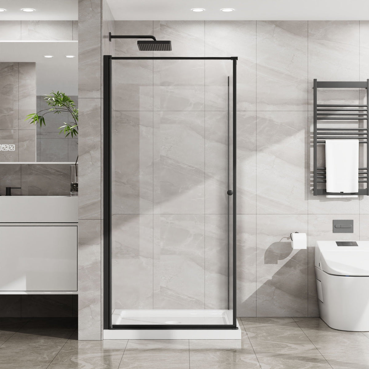 Frameless corner shower door with tempered glass in matte black by HouseOfZazla Shower Doors on Tampa Home & Garden Store