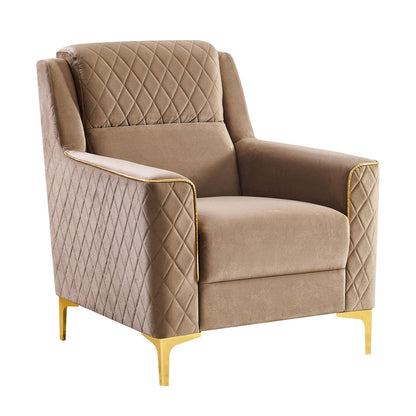 Upholstered armchair with diamond quilting in beige fabric and gold-tone legs HouseOfZazla on Tampa Home & Garden Store