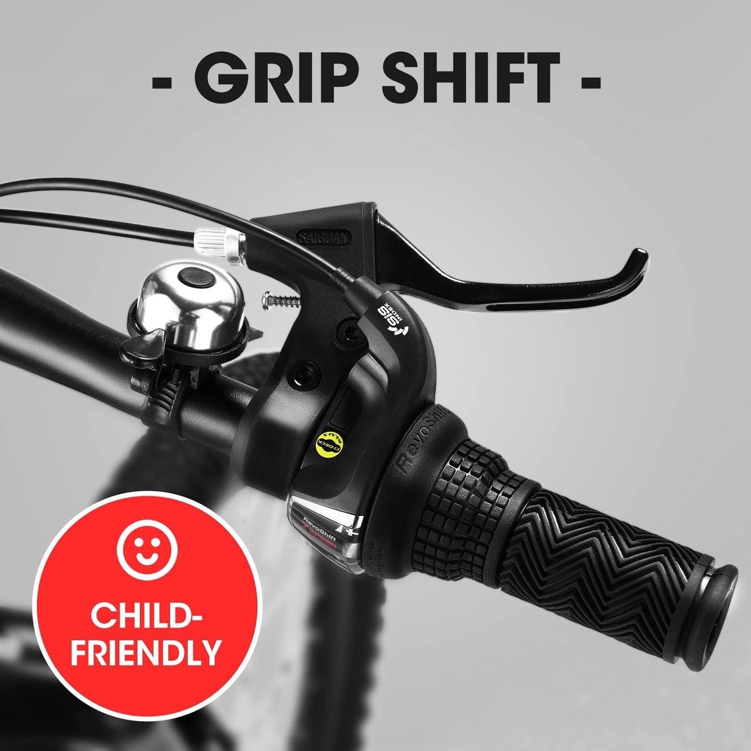 GemGear 20 Inch Kids Mountain Bike handlebar with black grip and front brake lever on Tampa Home & Garden Store