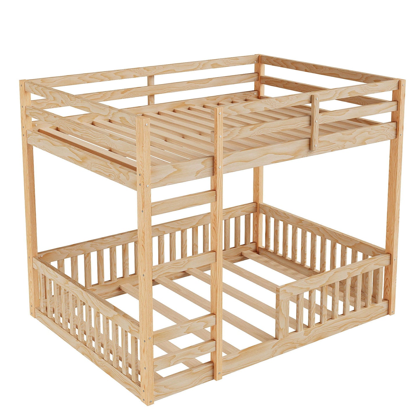 Stylish bunk bed with ladder and guardrails, natural wood finish, HouseOfZazla on Tampa Home & Garden Store