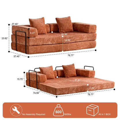 Convertible Floor Sofa Bed with Armrest