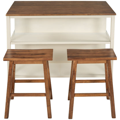 Rustic Kitchen Island and Two Wooden Bar Stools